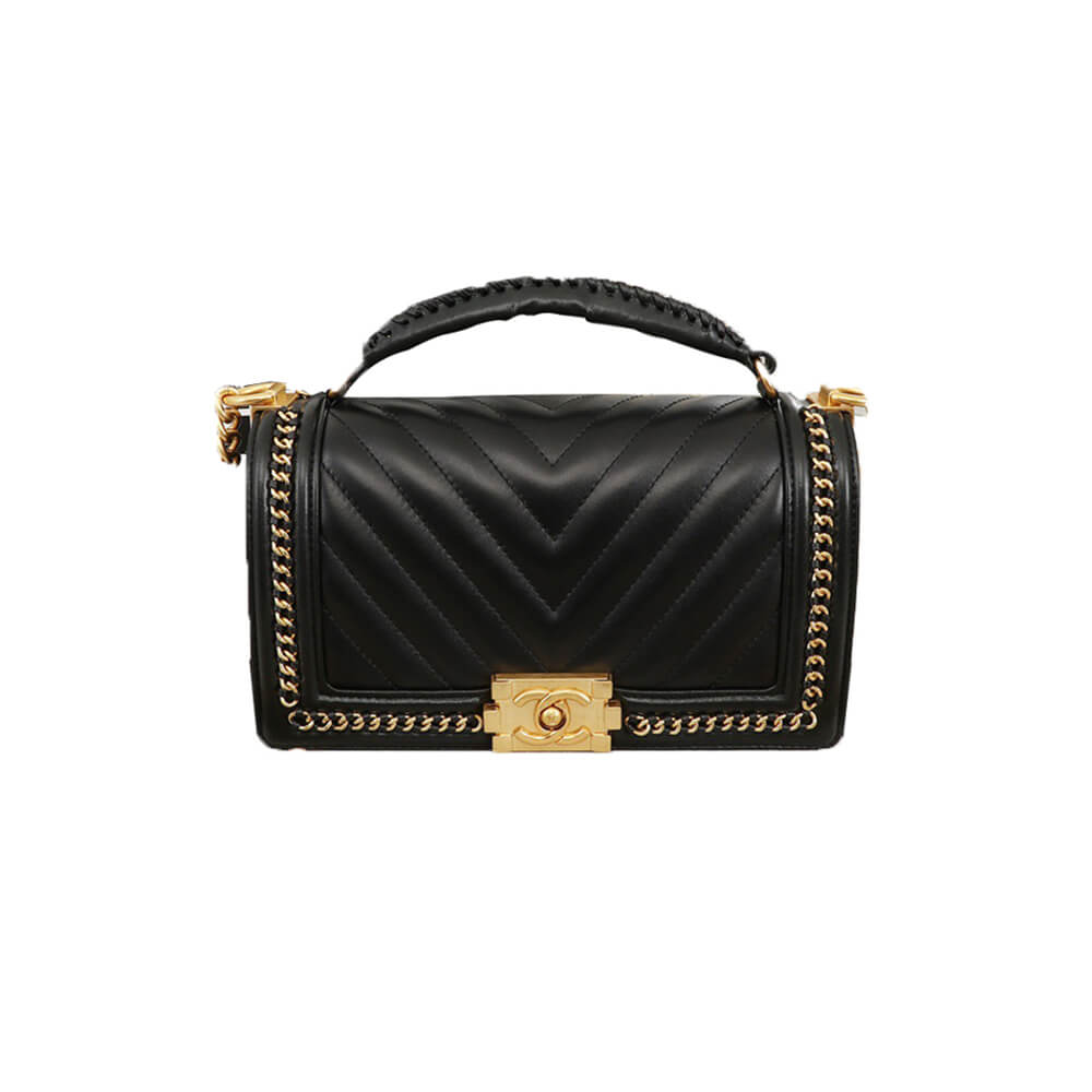 Ch*el top handle chevron boy handbag