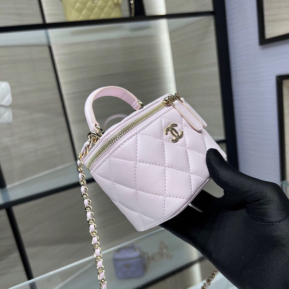 Ch*el quilted pearl crush mini vanity case with top handle
