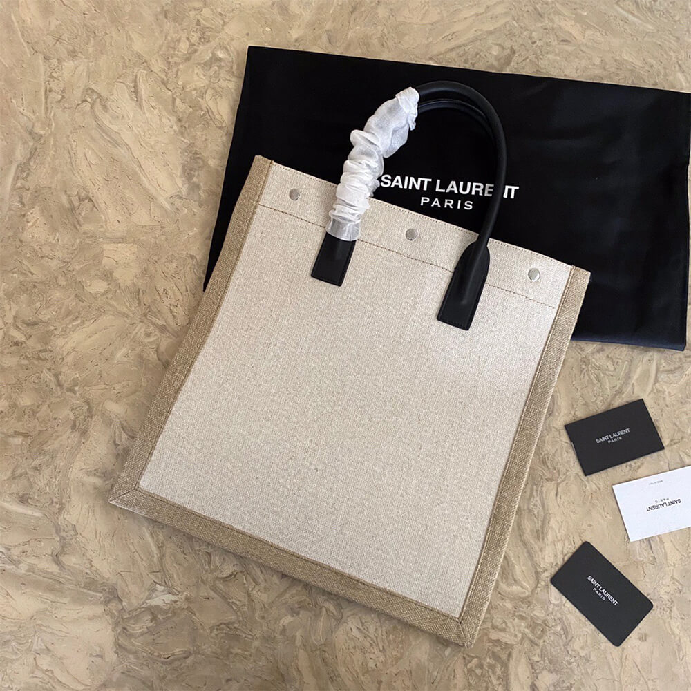 RIVE GAUCHE N/S SHOPPING BAG IN LINEN AND COTTON
